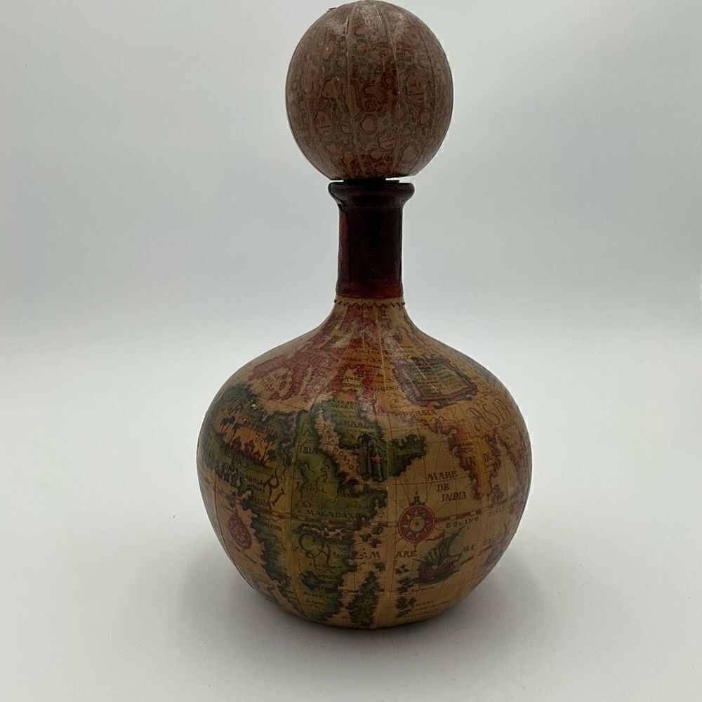 VINTAGE Leather wrapped World Map Decanter